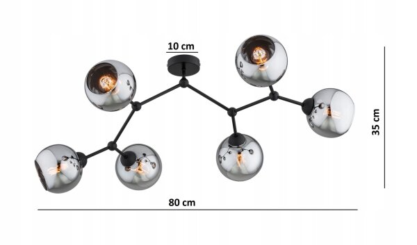 Deckenlampe 6-flammig Rauchglas Schwarz E27 L:80 cm Leuchte