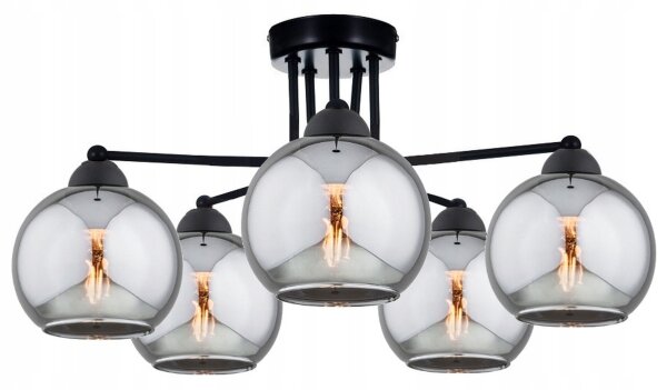 Deckenlampe 5-flammig Rauchglas Schwarz E27 B:80 cm Leuchte
