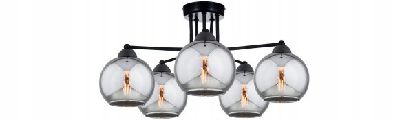 Deckenlampe 5-flammig Rauchglas Schwarz E27 B:80 cm Leuchte