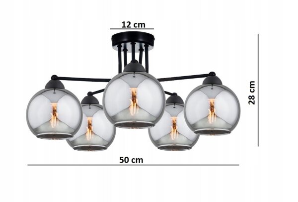 Deckenlampe 5-flammig Rauchglas Schwarz E27 B:80 cm Leuchte