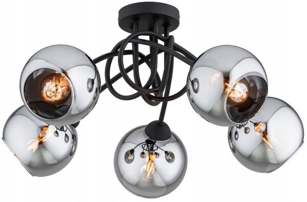 Deckenleuchte 5-flammig Rauchglas Schwarz E27 B:50 cm Leuchte
