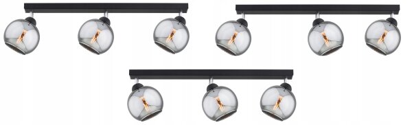 Deckenspot verstellbar 3-flammig Rauchglas E27 L:40 cm Leuchte