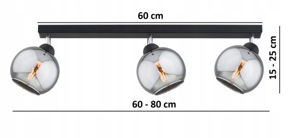 Deckenspot verstellbar 3-flammig Rauchglas E27 L:40 cm Leuchte