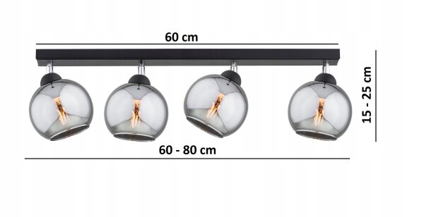Deckenspot schwenkbar 4-flammig Rauchglas E27 L:60 cm Leuchte