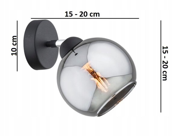 Wandspot schwenkbar Rauchglas Schwarz E27 T:20 cm Leuchte