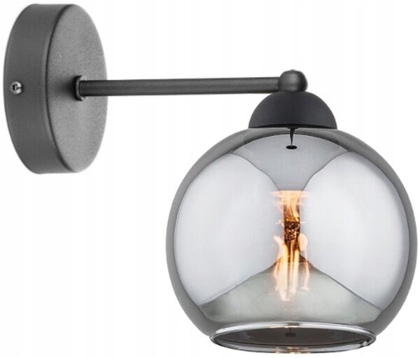 Wandleuchte Rauchglas Metall Schwarz E27 T:20 cm Leuchte