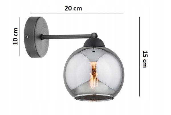 Wandleuchte Rauchglas Metall Schwarz E27 T:20 cm Leuchte