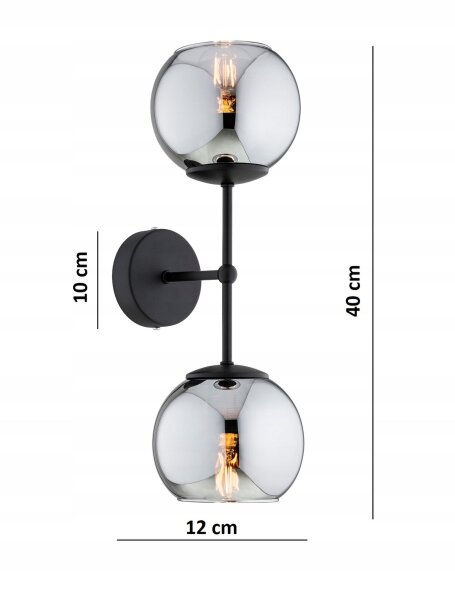 Wandleuchte Up Down 2-flammig Rauchglas E27 H:40 cm Leuchte