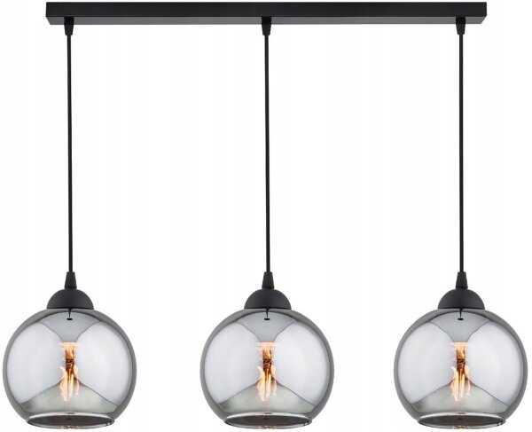 Hängelampe Rauchglas Schwarz 3-flammig E27 L:60 cm Leuchte