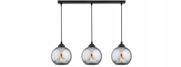 Hängelampe Rauchglas Schwarz 3-flammig E27 L:60 cm Leuchte