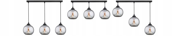Hängelampe Rauchglas Schwarz 3-flammig E27 L:60 cm Leuchte