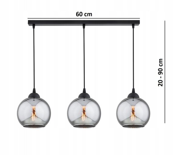 Hängelampe Rauchglas Schwarz 3-flammig E27 L:60 cm Leuchte