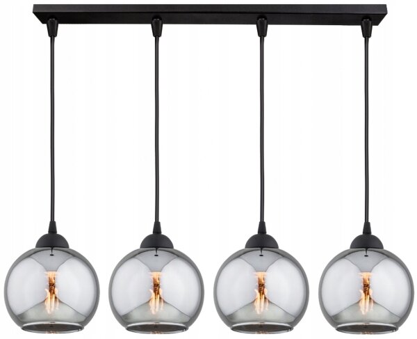 Hängelampe 4-flammig Rauchglas Kugel Schwarz E27 60 cm Leuchte