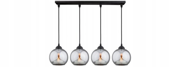 Hängelampe 4-flammig Rauchglas Kugel Schwarz E27 60 cm Leuchte