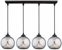 H&auml;ngelampe 4-flammig Rauchglas Kugel Schwarz E27 60 cm