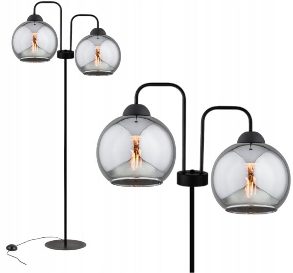 Stehleuchte 2-flammig Rauchglas Schwarz E27 150 cm Leuchte