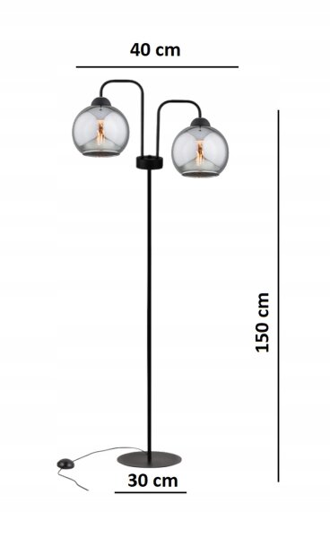 Stehleuchte 2-flammig Rauchglas Schwarz E27 150 cm Leuchte