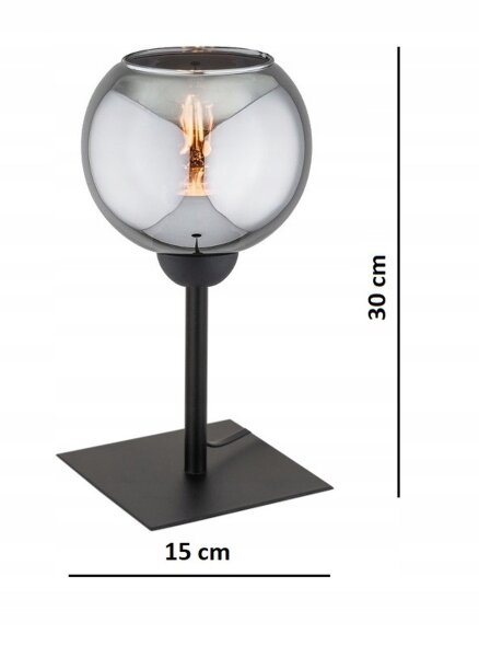 Tischleuchte Rauchglas Schwarz E27 H:30 cm blendarm Leuchte