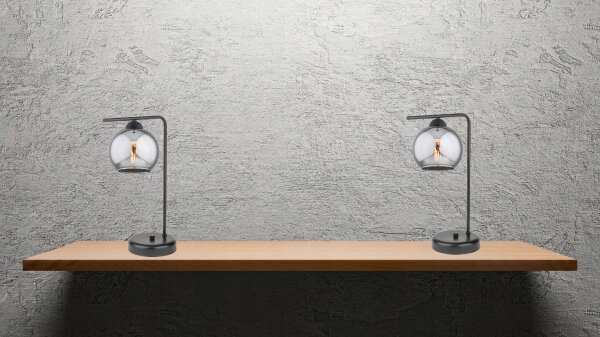 Tischleuchte Rauchglas Schwarz E27 H:30 cm elegant Leuchte