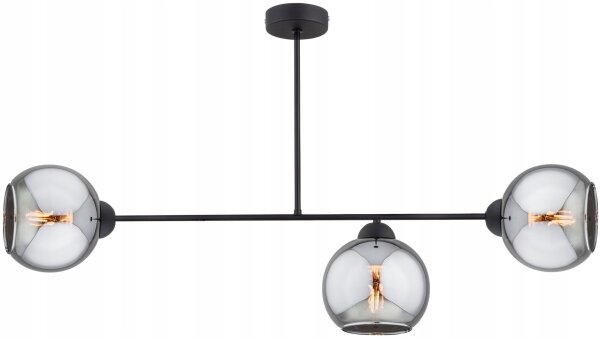 Deckenlampe 3-flammig Rauchglas Schwarz E27 L:80 cm Leuchte