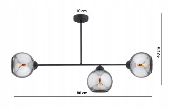 Deckenlampe 3-flammig Rauchglas Schwarz E27 L:80 cm Leuchte