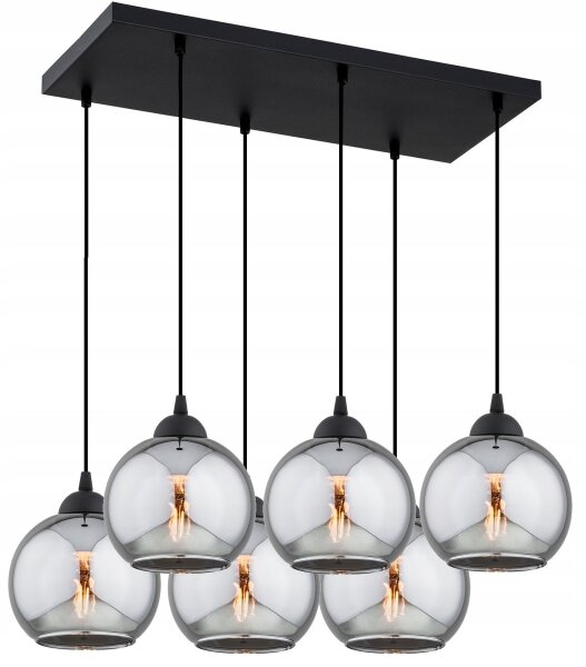 Hängelampe 6-flammig Rauchglas Schwarz E27 L:60 cm Leuchte