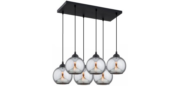 Hängelampe 6-flammig Rauchglas Schwarz E27 L:60 cm Leuchte