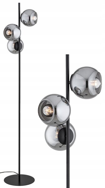 Stehlampe 3-flammig Rauchglas Glas Schwarz E27 B:30 cm Leuchte