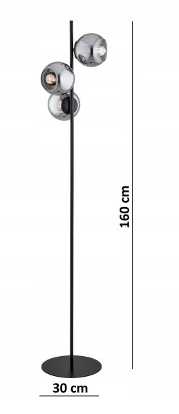 Stehlampe 3-flammig Rauchglas Glas Schwarz E27 B:30 cm Leuchte
