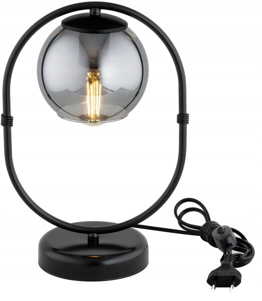 Tischleuchte Rauchglas Metall Schwarz E27 35 cm Modern Leuchte