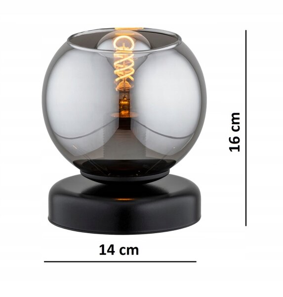 Tischleuchte Glas Schwarz Rauchgrau E27 16 cm blendarm Leuchte