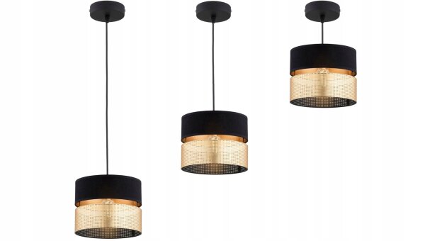 Pendelleuchte Schwarz Gold E27 B:20 cm Modern rund Leuchte