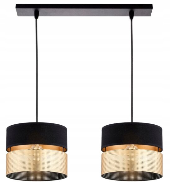 Pendelleuchte 2-flammig Schwarz Gold E27 L:50 cm Modern Leuchte