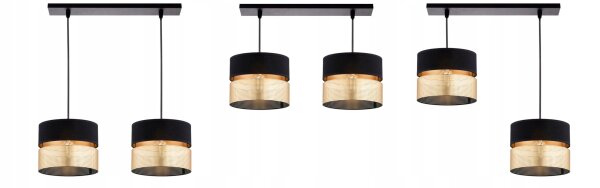 Pendelleuchte 2-flammig Schwarz Gold E27 L:50 cm Modern Leuchte