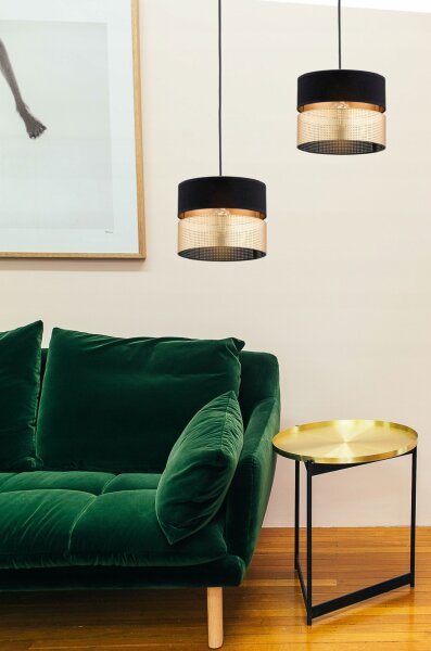 Pendelleuchte 2-flammig Schwarz Gold E27 L:50 cm Modern Leuchte
