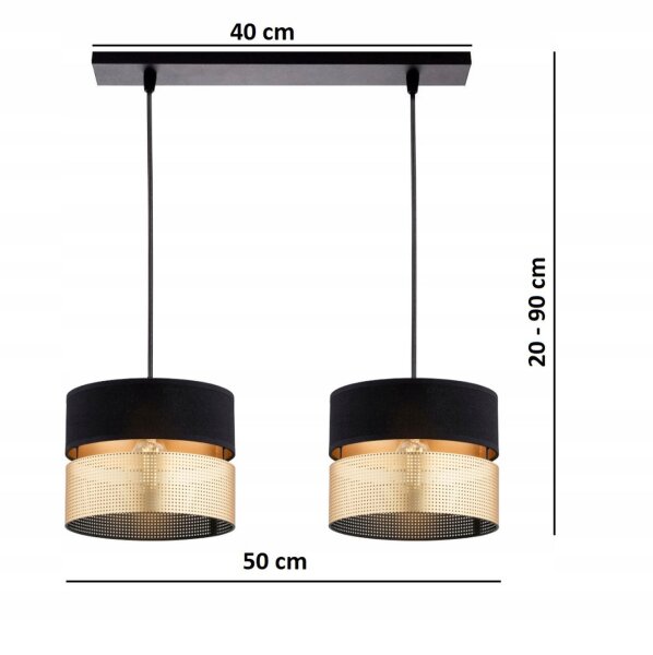 Pendelleuchte 2-flammig Schwarz Gold E27 L:50 cm Modern Leuchte
