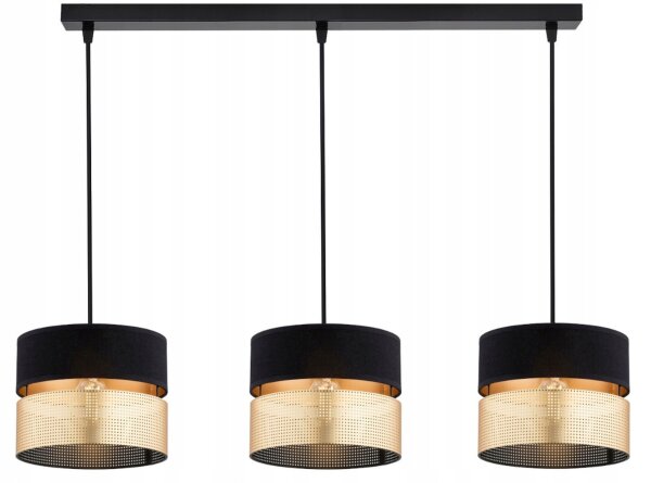 Pendelleuchte 3-flammig Schwarz Gold E27 L:70 cm Modern Leuchte