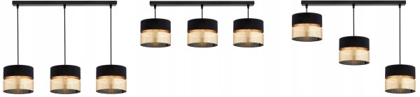 Pendelleuchte 3-flammig Schwarz Gold E27 L:70 cm Modern