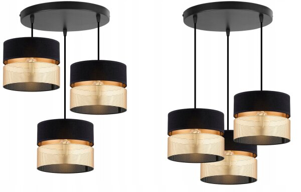 Pendelleuchte 3-flammig Schwarz Gold Modern E27 B:45 cm Leuchte