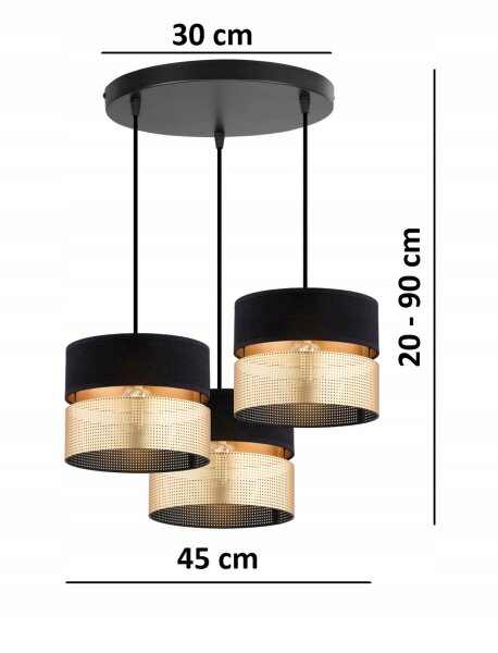 Pendelleuchte 3-flammig Schwarz Gold Modern E27 B:45 cm Leuchte
