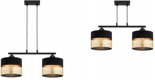 Pendelleuchte Schwarz Gold 2-flammig E27 L:50 cm Modern Leuchte
