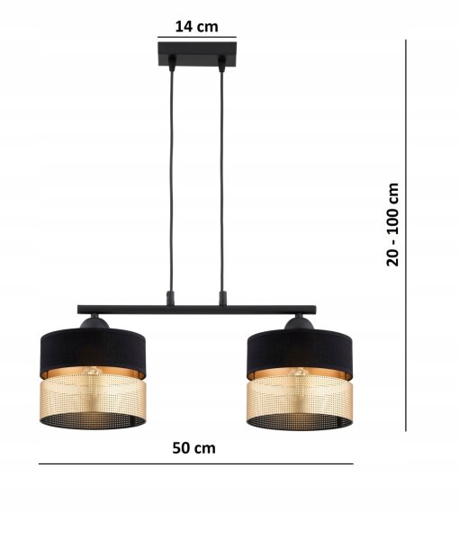 Pendelleuchte Schwarz Gold 2-flammig E27 L:50 cm Modern Leuchte