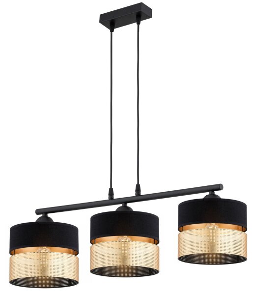 Hängelampe Schwarz Gold 3-flammig E27 L:70 cm Modern Leuchte