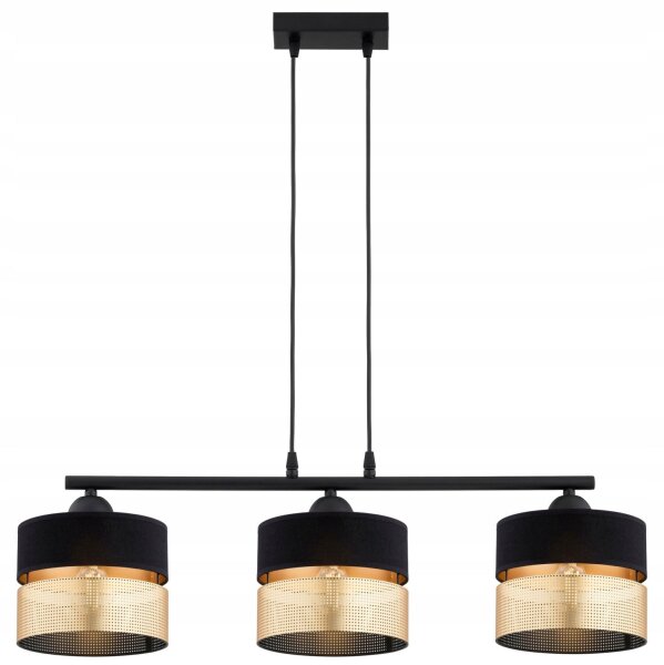Hängelampe Schwarz Gold 3-flammig E27 L:70 cm Modern Leuchte