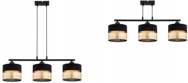 Hängelampe Schwarz Gold 3-flammig E27 L:70 cm Modern Leuchte