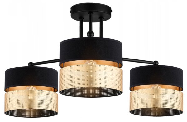 Deckenleuchte 3-flammig Schwarz Gold Modern E27 B:60 cm Leuchte