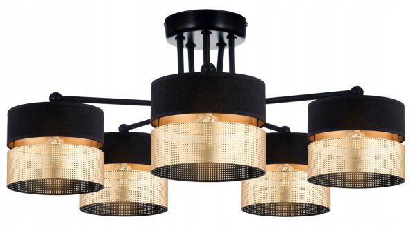 Deckenlampe 5-flammig Schwarz Gold E27 B:60 cm Modern Leuchte