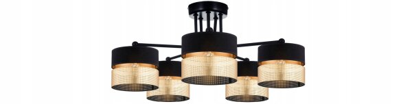 Deckenlampe 5-flammig Schwarz Gold E27 B:60 cm Modern Leuchte