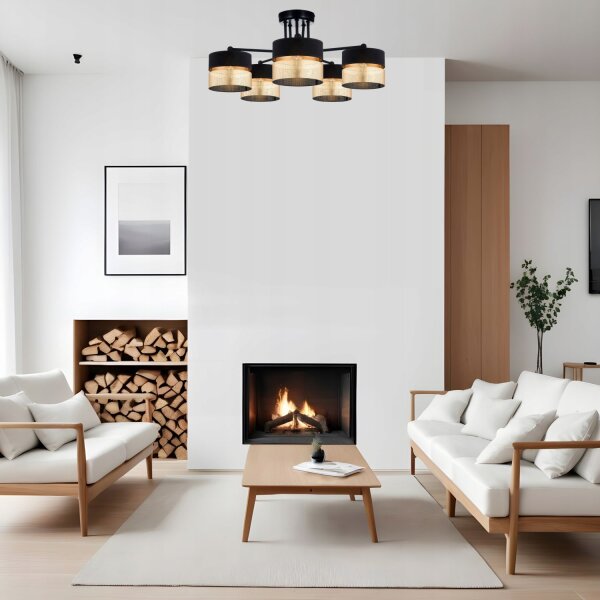 Deckenlampe 5-flammig Schwarz Gold E27 B:60 cm Modern Leuchte