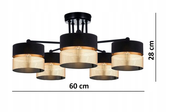 Deckenlampe 5-flammig Schwarz Gold E27 B:60 cm Modern Leuchte